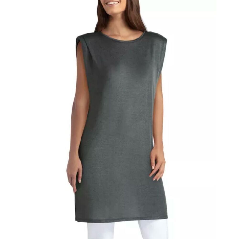 H By Halston Gray Sleeveless Tank Tunic‎ With Shoulder Pads Slits Size: L